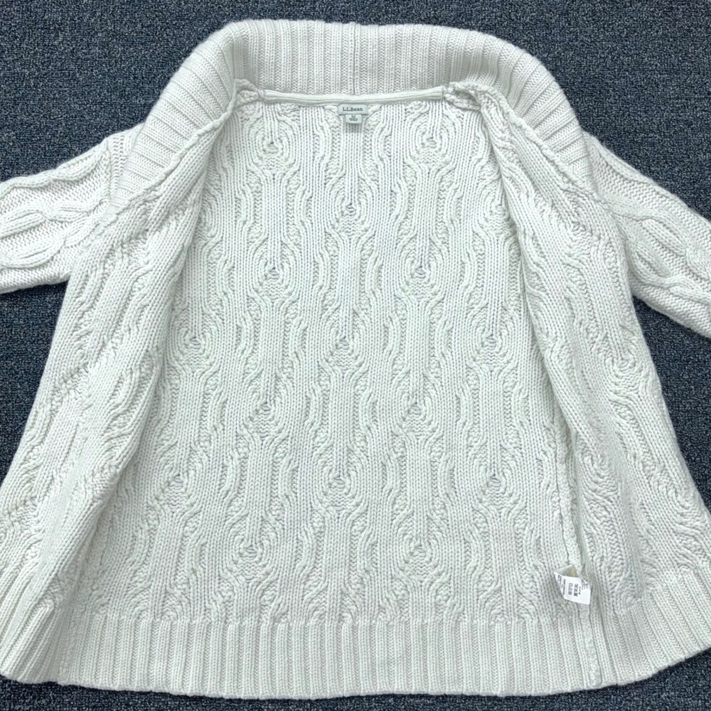 LL Bean Women XS Cream Cable Knit Wool Blend Shawl Collar Fisherman Cardigan - Picture 10 of 10